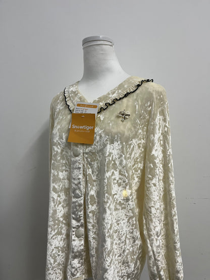 Snowtiger Sleepwear - Light Yellow Velvet Ruffle Collar Nightgown