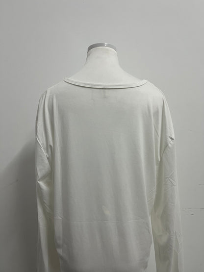 Snowtiger  Tops as clothing- White Oversized Long-Sleeve V-Neck Shirt