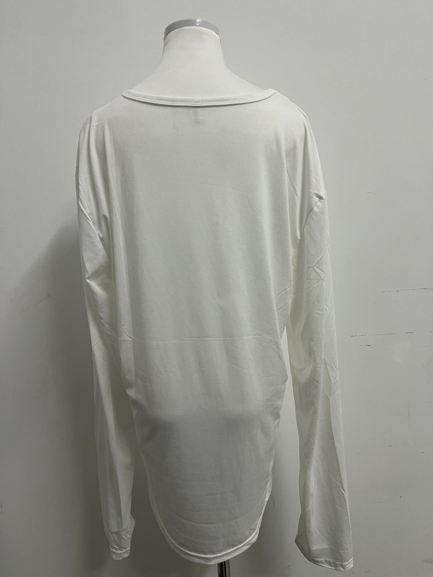 Snowtiger  Tops as clothing- White Oversized Long-Sleeve V-Neck Shirt