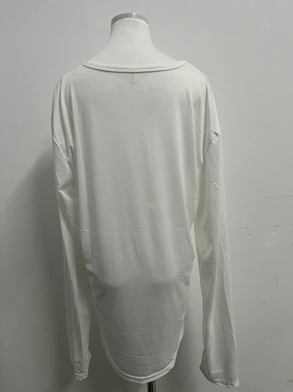 Snowtiger  Tops as clothing- White Oversized Long-Sleeve V-Neck Shirt