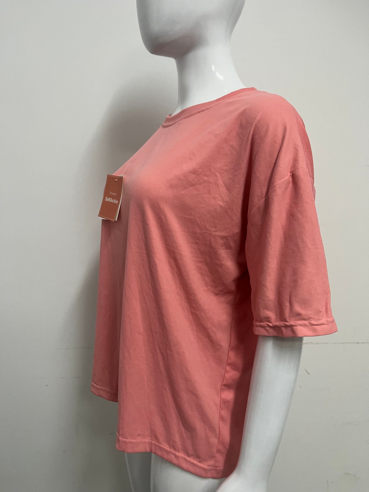 [SoftArchive Tee-shirts]-Blush Pink Oversized Drop-Shoulder Tee - Casual Versatile Breathable Short-Sleeve Top