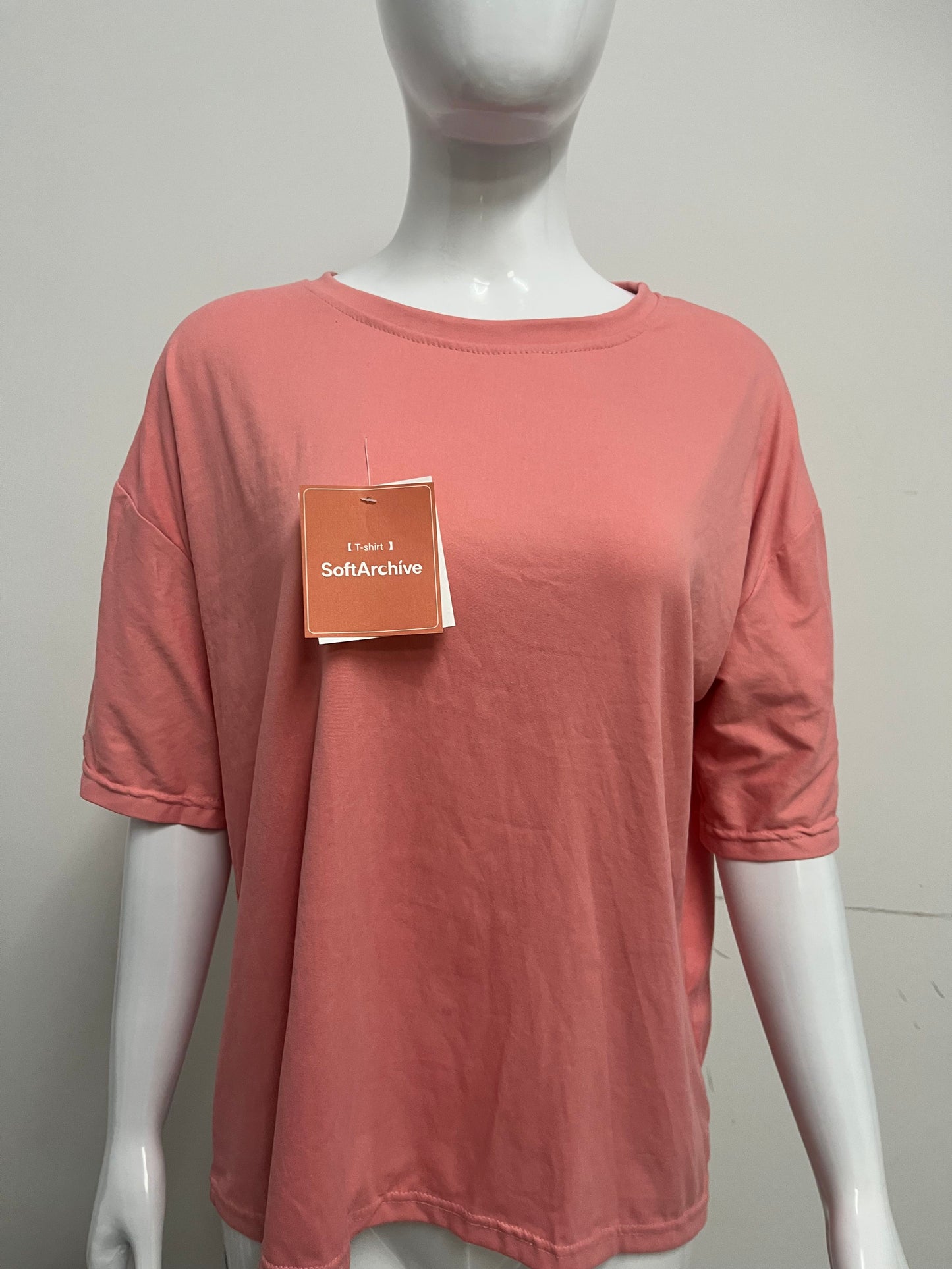 [SoftArchive Tee-shirts]-Blush Pink Oversized Drop-Shoulder Tee - Casual Versatile Breathable Short-Sleeve Top