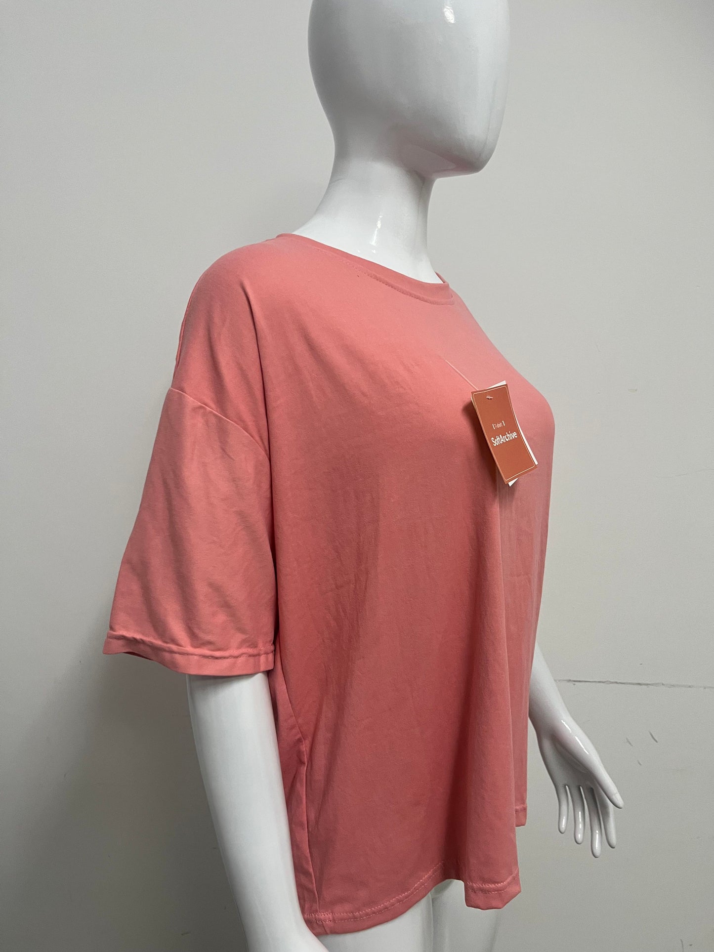 [SoftArchive Tee-shirts]-Blush Pink Oversized Drop-Shoulder Tee - Casual Versatile Breathable Short-Sleeve Top