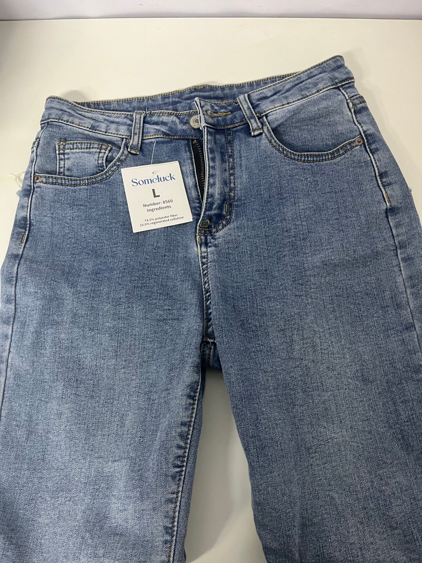 [Someluck Jeans]——Light Blue Washed Stretch Jeans - Slim Fit Straight