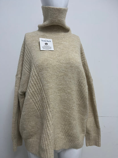 [Someluck Sweaters]-Turtleneck Wool Blend Sweater - Loose Slouchy Knit Top
