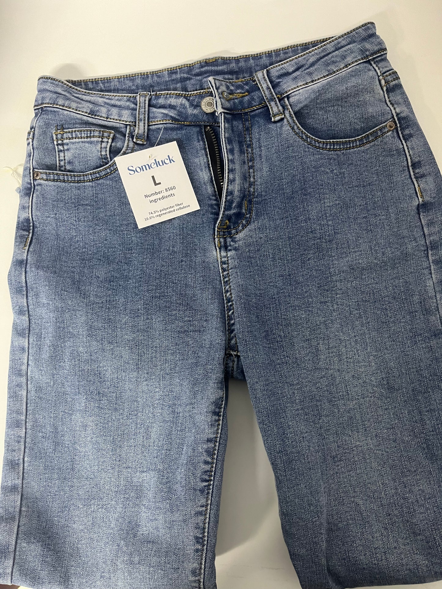 [Someluck Jeans]——Light Blue Washed Stretch Jeans - Slim Fit Straight