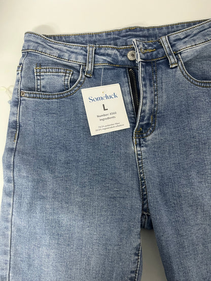 [Someluck Jeans]——Light Blue Washed Stretch Jeans - Slim Fit Straight