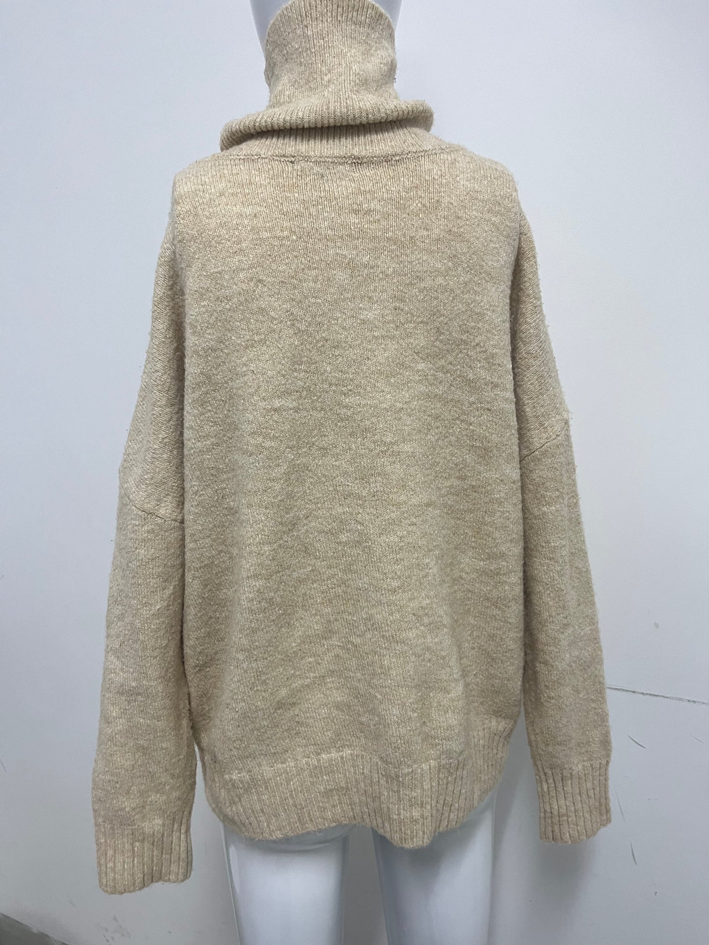 [Someluck Sweaters]-Turtleneck Wool Blend Sweater - Loose Slouchy Knit Top