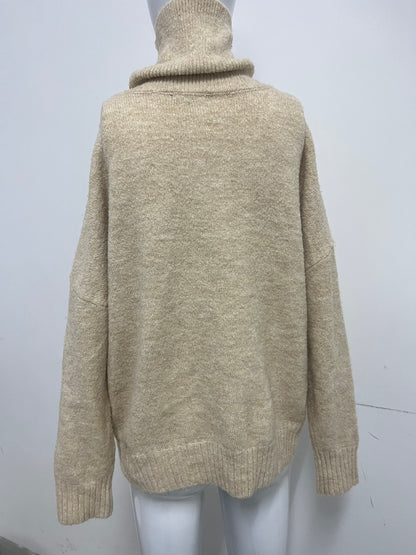 [Someluck Sweaters]-Turtleneck Wool Blend Sweater - Loose Slouchy Knit Top