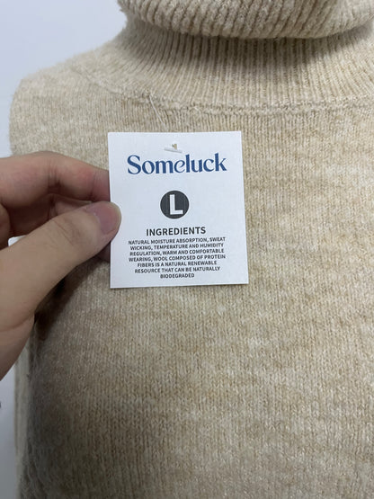 [Someluck Sweaters]-Turtleneck Wool Blend Sweater - Loose Slouchy Knit Top