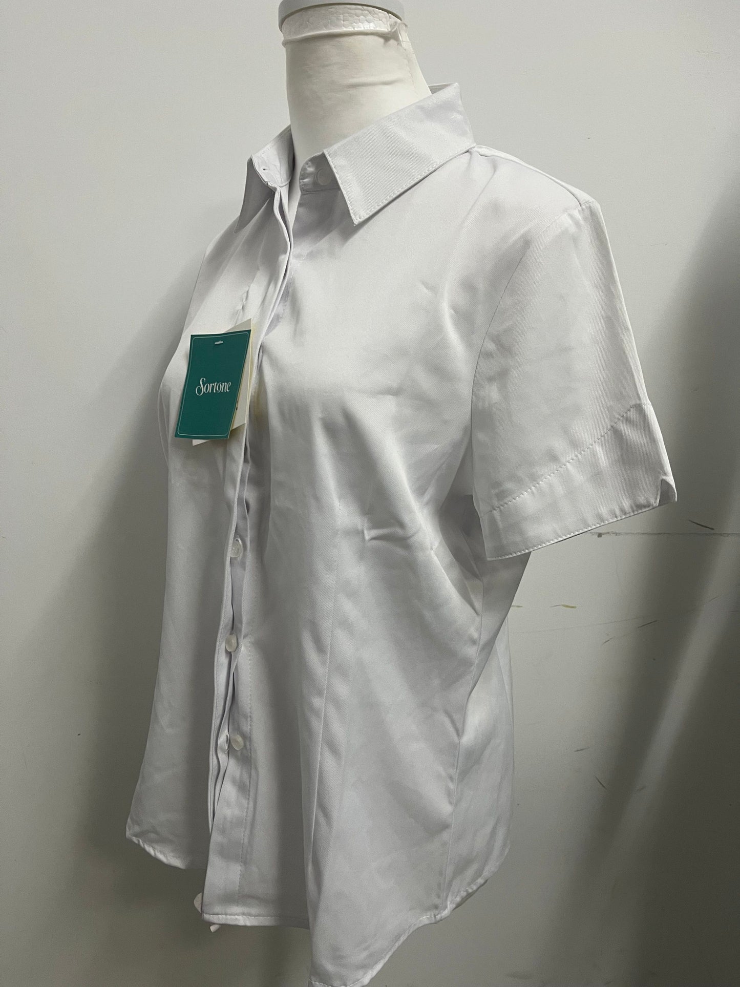 [Sortone Shirts]-Women's Short-Sleeve White Shirt - Commute Minimalist Pure Cotton Blouse
