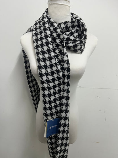 [Sortone Scarfs]-Black & White Houndstooth Fringe Scarf - Classic Retro Imitation Cashmere Shawl