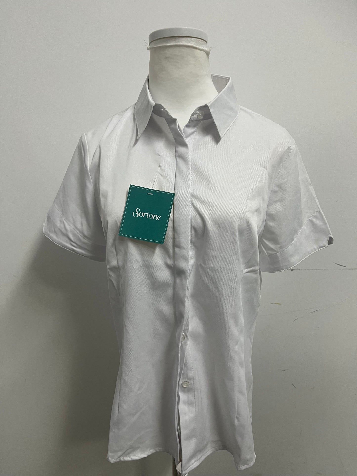 [Sortone Shirts]-Women's Short-Sleeve White Shirt - Commute Minimalist Pure Cotton Blouse