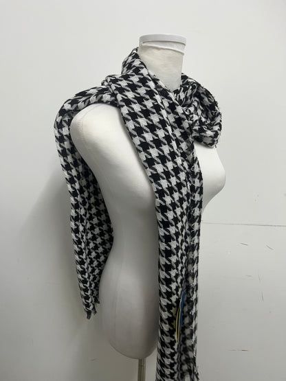 [Sortone Scarfs]-Black & White Houndstooth Fringe Scarf - Classic Retro Imitation Cashmere Shawl