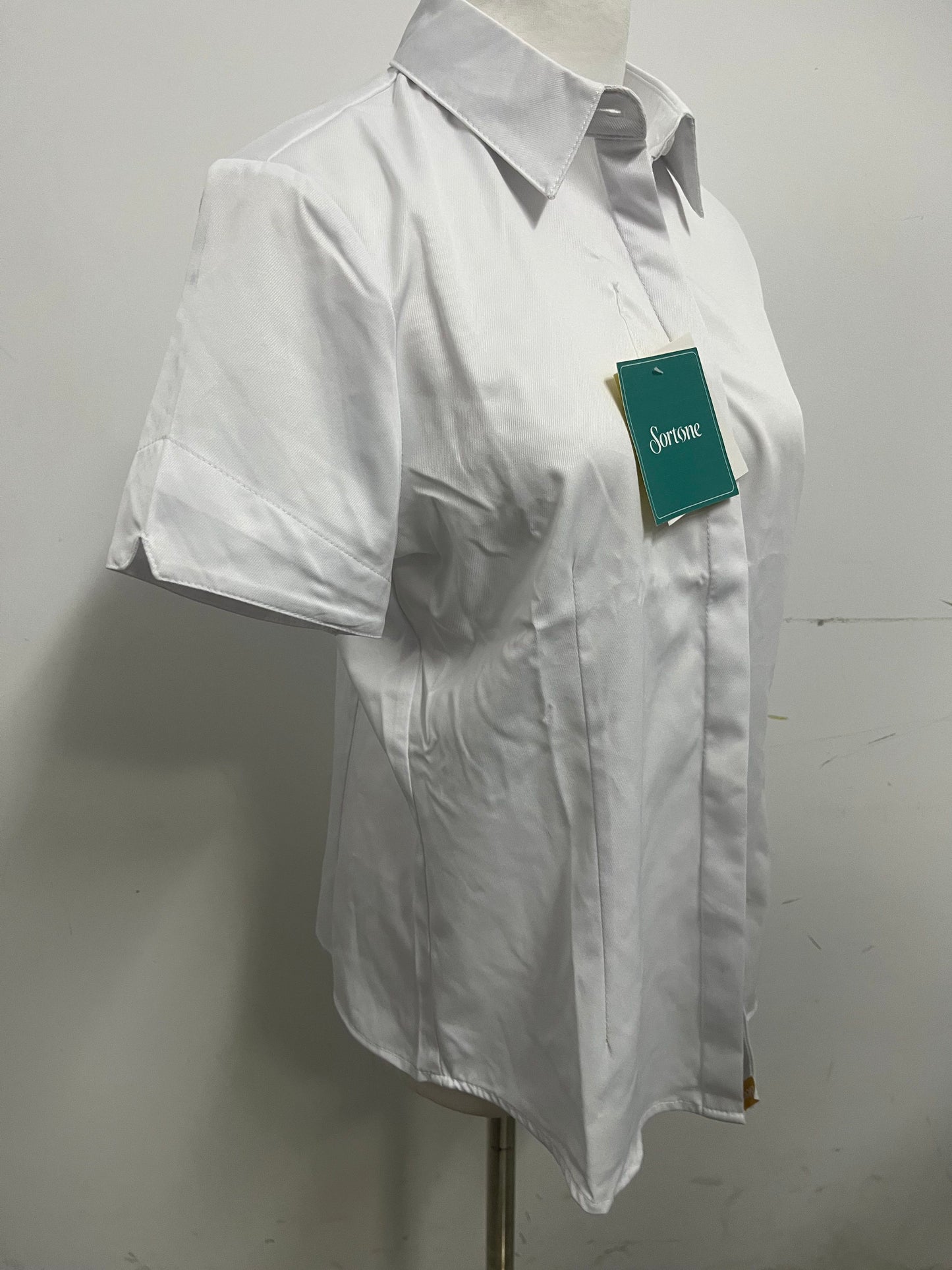 [Sortone Shirts]-Women's Short-Sleeve White Shirt - Commute Minimalist Pure Cotton Blouse