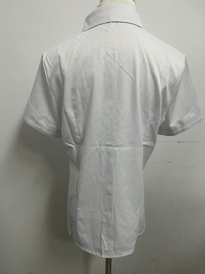 [Sortone Shirts]-Women's Short-Sleeve White Shirt - Commute Minimalist Pure Cotton Blouse