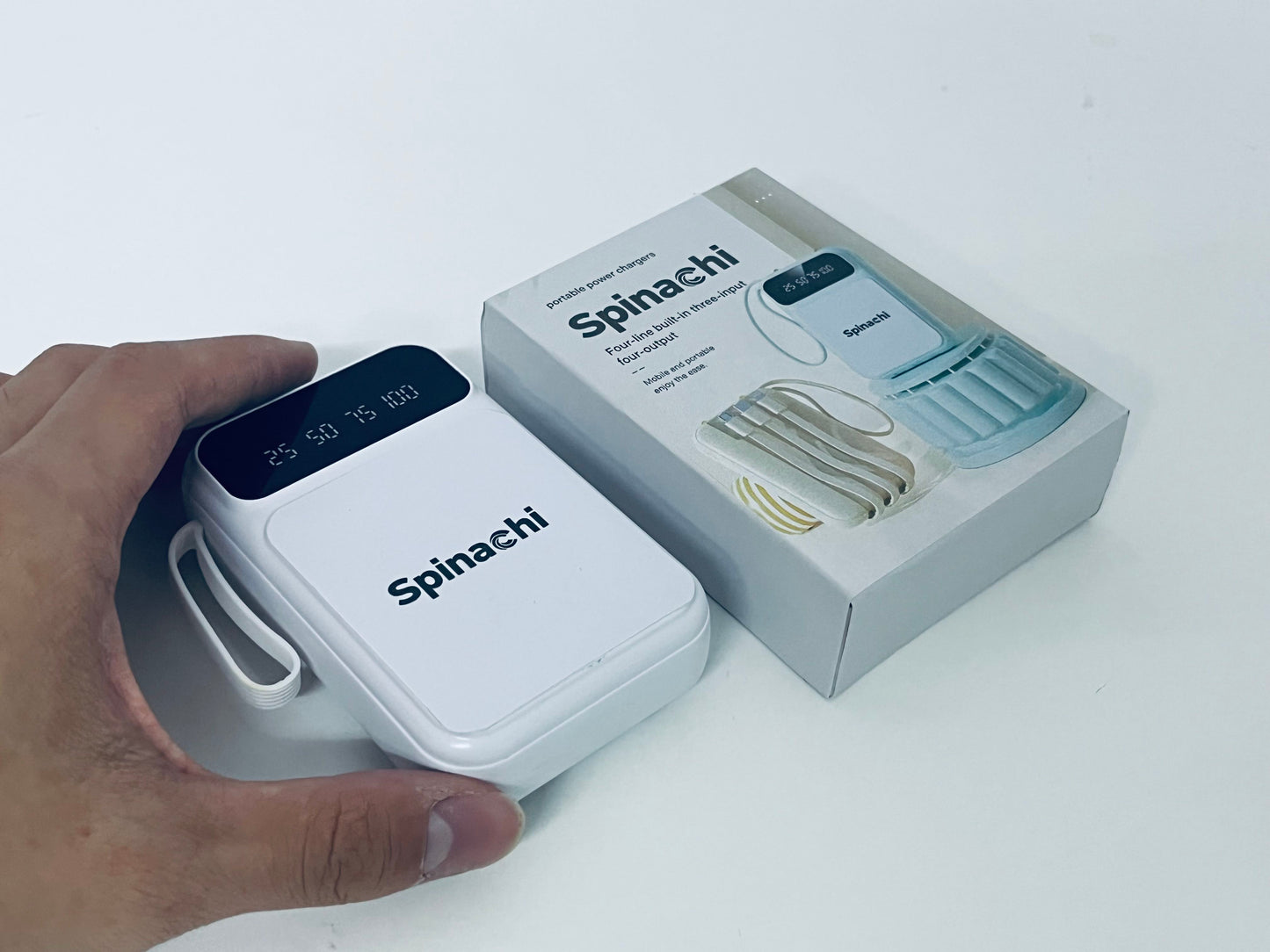 Spinachi 4-in-1 Portable Power Bank 3 Inputs & 4 Outputs Smart Digital Display All-in-One Charging Companion for Travel