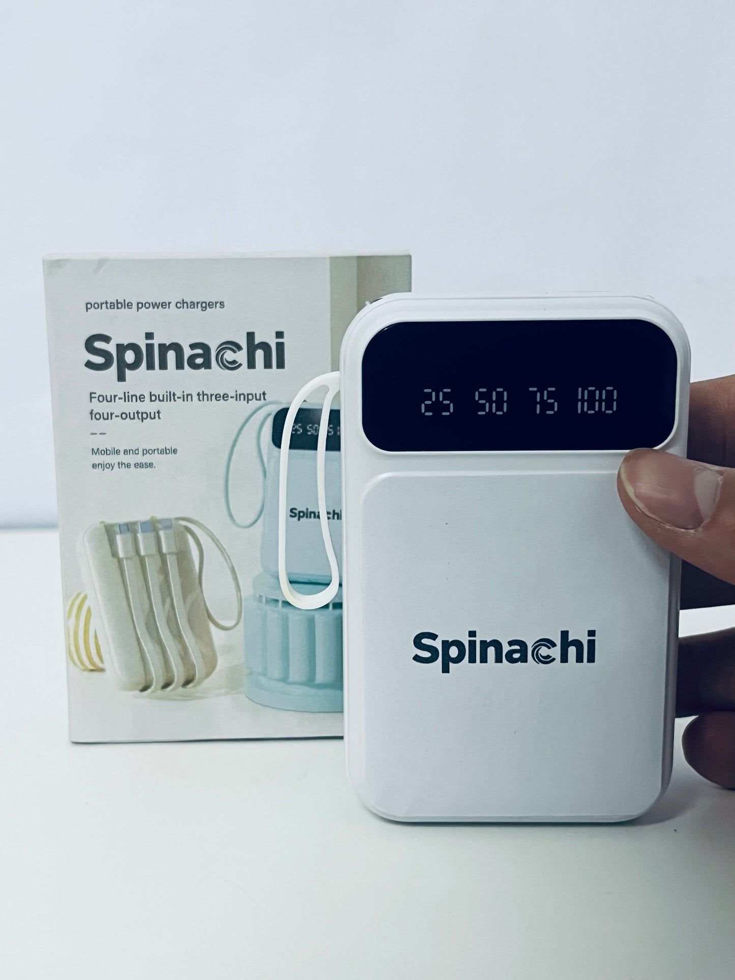 Spinachi 4-in-1 Portable Power Bank 3 Inputs & 4 Outputs Smart Digital Display All-in-One Charging Companion for Travel