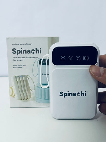 Spinachi 4-in-1 Portable Power Bank 3 Inputs & 4 Outputs Smart Digital Display All-in-One Charging Companion for Travel