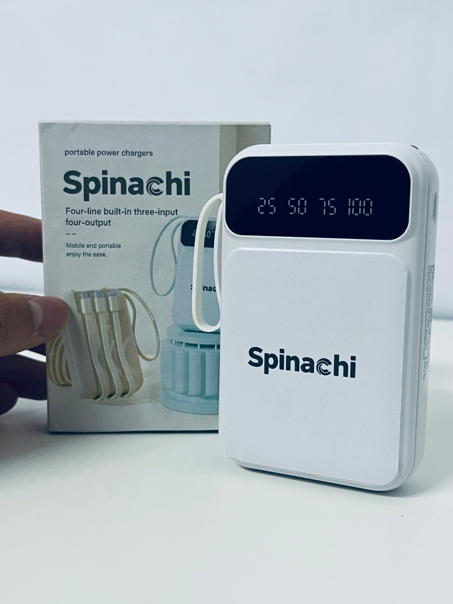Spinachi 4-in-1 Portable Power Bank 3 Inputs & 4 Outputs Smart Digital Display All-in-One Charging Companion for Travel