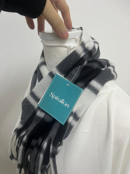 【Spiralion Scarfs】——Spiralion Black & White Plaid Fringe Scarf - Your Cozy Statement Piece for Fall & Winter