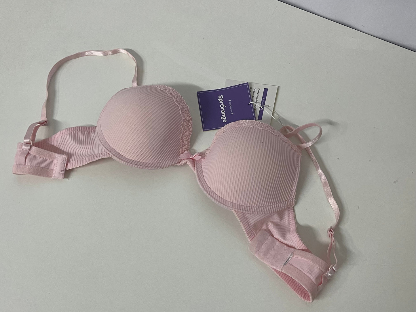 [SprOrange Bras]-Soft Pink Striped Lace Bra - Push-Up Comfortable Teen Lingerie