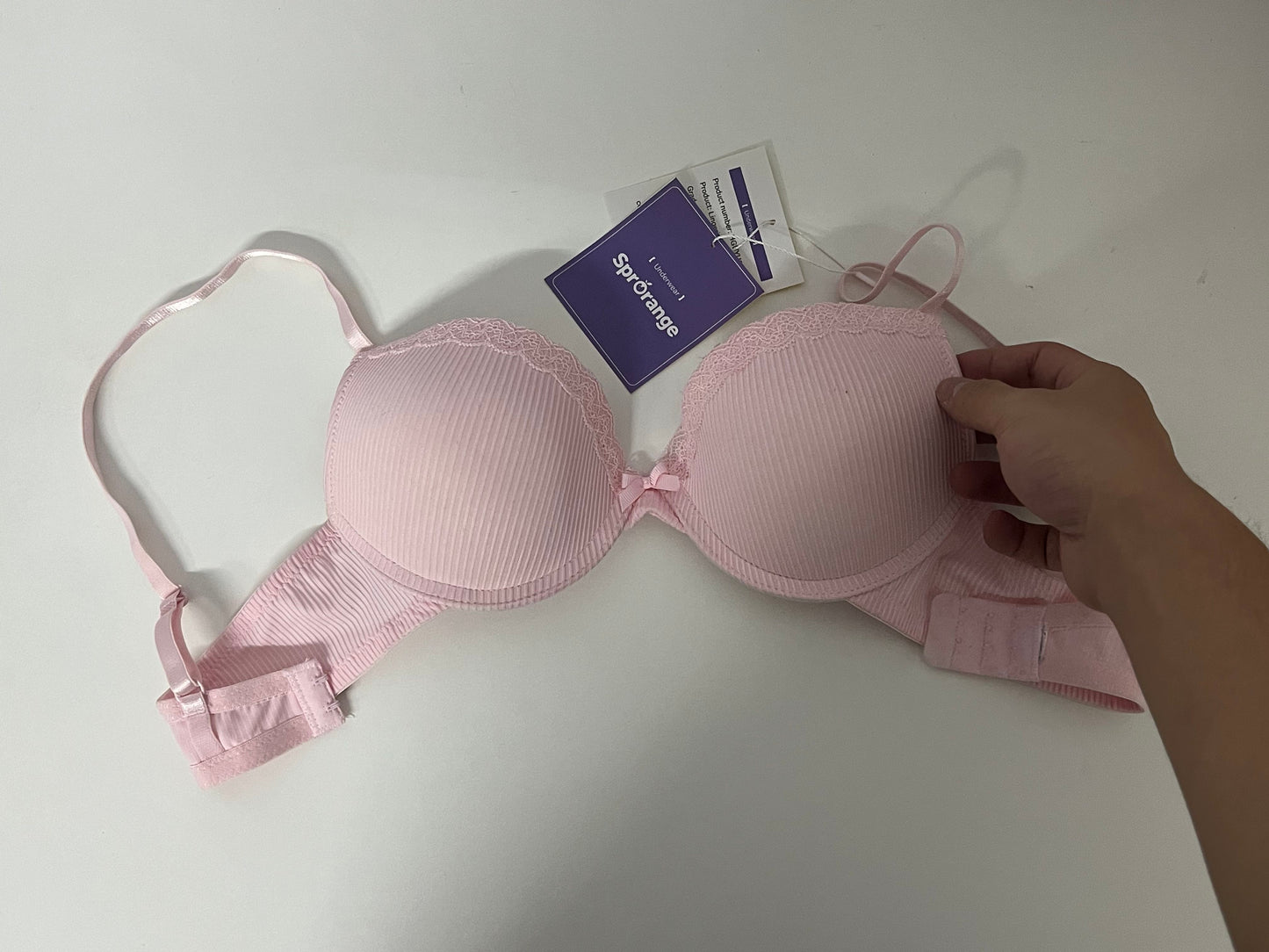 [SprOrange Bras]-Soft Pink Striped Lace Bra - Push-Up Comfortable Teen Lingerie