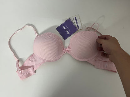 [SprOrange Bras]-Soft Pink Striped Lace Bra - Push-Up Comfortable Teen Lingerie
