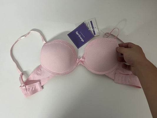 [SprOrange Bras]-Soft Pink Striped Lace Bra - Push-Up Comfortable Teen Lingerie