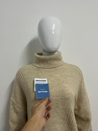 [SprOrange Sweaters]-Oatmeal Turtleneck Knit Sweater - Oversized Cozy Warm Top