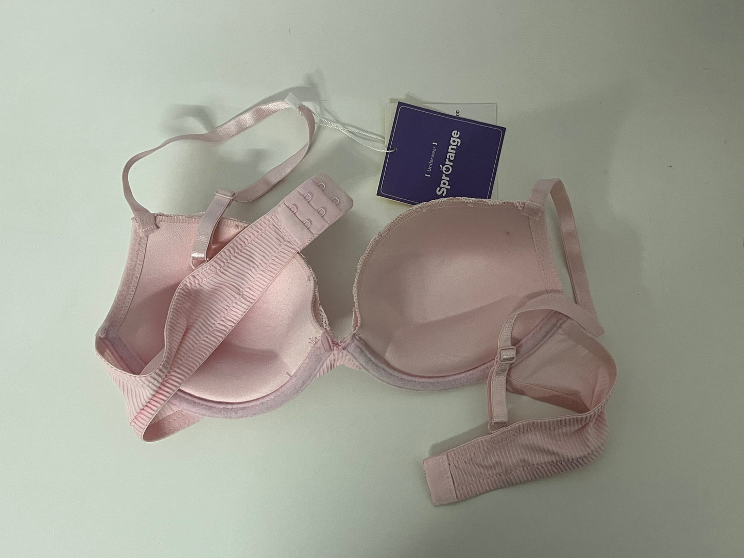 [SprOrange Bras]-Soft Pink Striped Lace Bra - Push-Up Comfortable Teen Lingerie