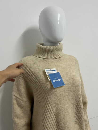 [SprOrange Sweaters]-Oatmeal Turtleneck Knit Sweater - Oversized Cozy Warm Top