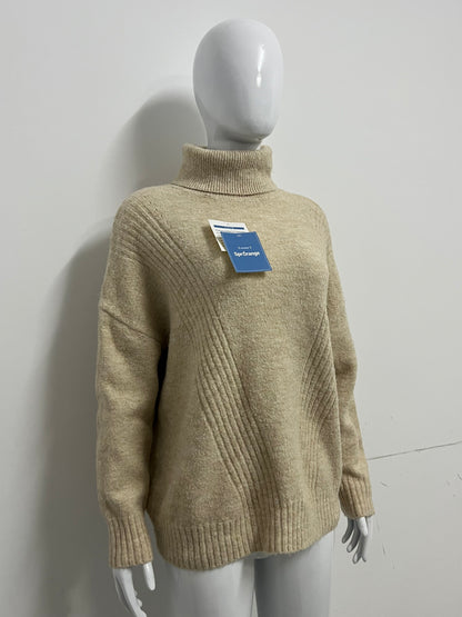 [SprOrange Sweaters]-Oatmeal Turtleneck Knit Sweater - Oversized Cozy Warm Top