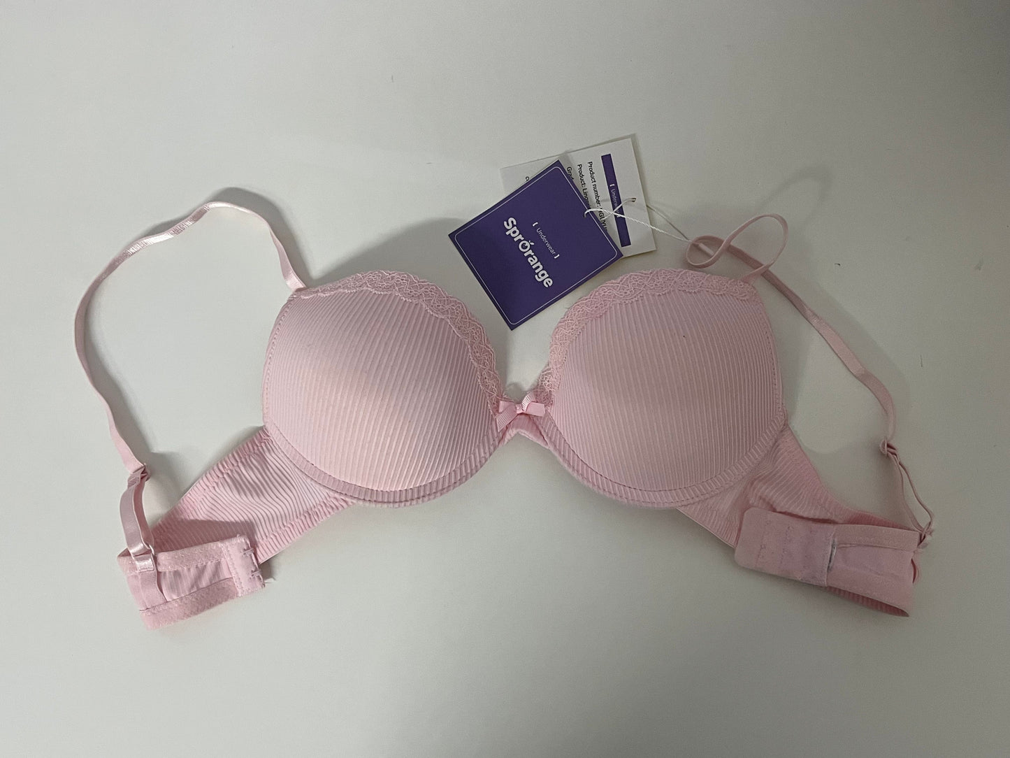 [SprOrange Bras]-Soft Pink Striped Lace Bra - Push-Up Comfortable Teen Lingerie