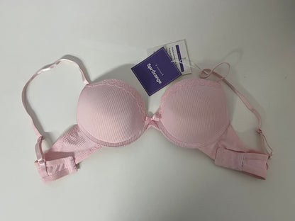[SprOrange Bras]-Soft Pink Striped Lace Bra - Push-Up Comfortable Teen Lingerie
