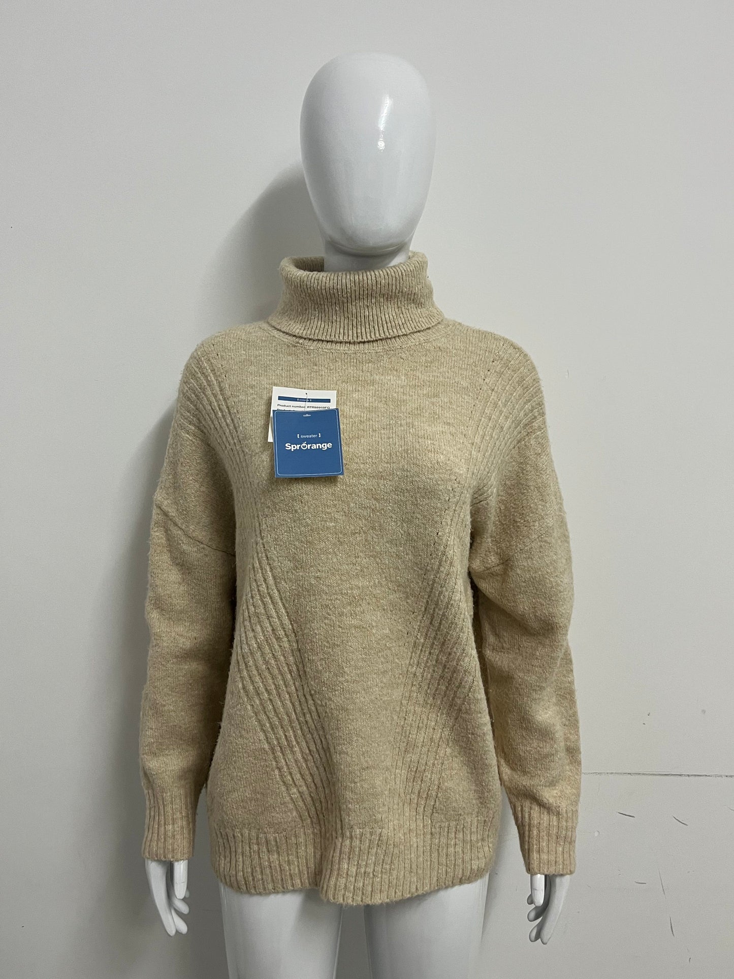 [SprOrange Sweaters]-Oatmeal Turtleneck Knit Sweater - Oversized Cozy Warm Top