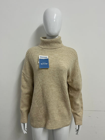 [SprOrange Sweaters]-Oatmeal Turtleneck Knit Sweater - Oversized Cozy Warm Top