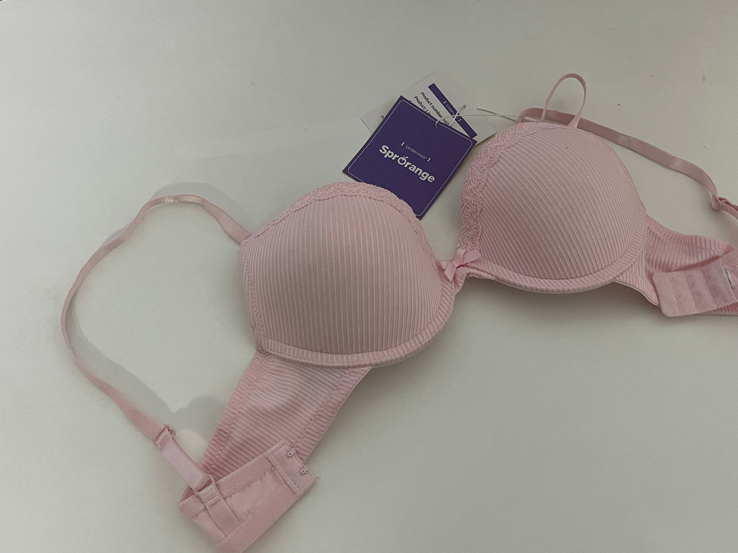 [SprOrange Bras]-Soft Pink Striped Lace Bra - Push-Up Comfortable Teen Lingerie