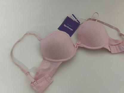 [SprOrange Bras]-Soft Pink Striped Lace Bra - Push-Up Comfortable Teen Lingerie