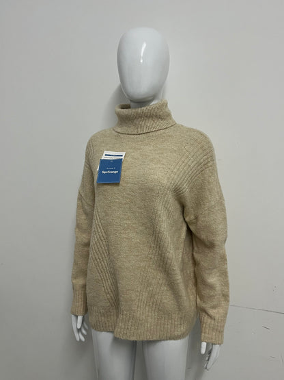 [SprOrange Sweaters]-Oatmeal Turtleneck Knit Sweater - Oversized Cozy Warm Top