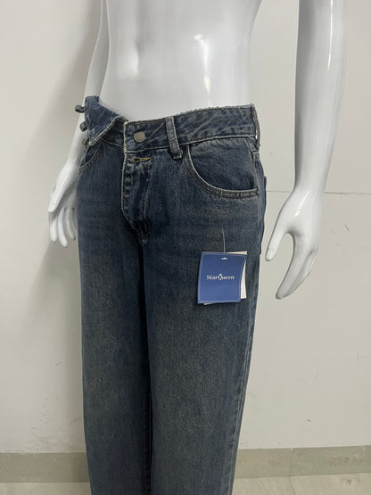 [StarQueen Jeans]-Vintage Frayed Wide-Leg Jeans - High-Waisted Slimming Straight