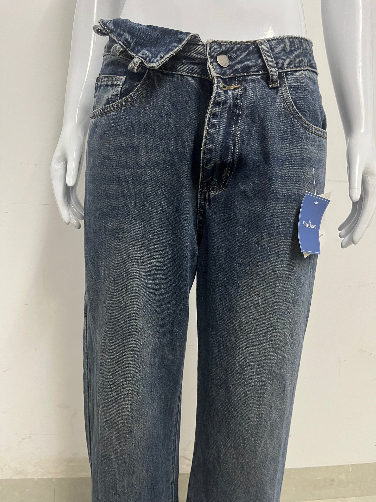[StarQueen Jeans]-Vintage Frayed Wide-Leg Jeans - High-Waisted Slimming Straight