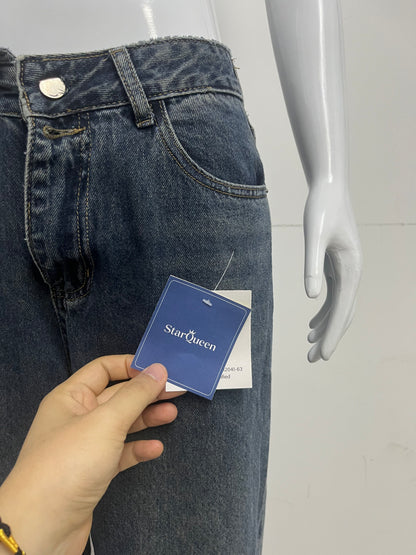 [StarQueen Jeans]-Vintage Frayed Wide-Leg Jeans - High-Waisted Slimming Straight
