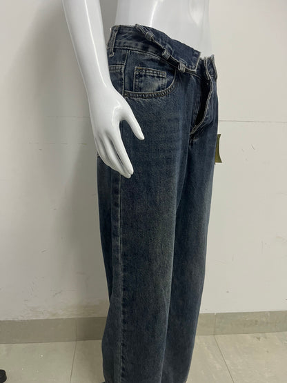 [StarQueen Jeans]-Vintage Frayed Wide-Leg Jeans - High-Waisted Slimming Straight