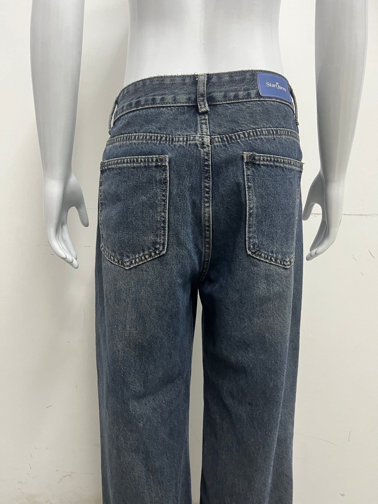 [StarQueen Jeans]-Vintage Frayed Wide-Leg Jeans - High-Waisted Slimming Straight