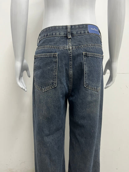 [StarQueen Jeans]-Vintage Frayed Wide-Leg Jeans - High-Waisted Slimming Straight