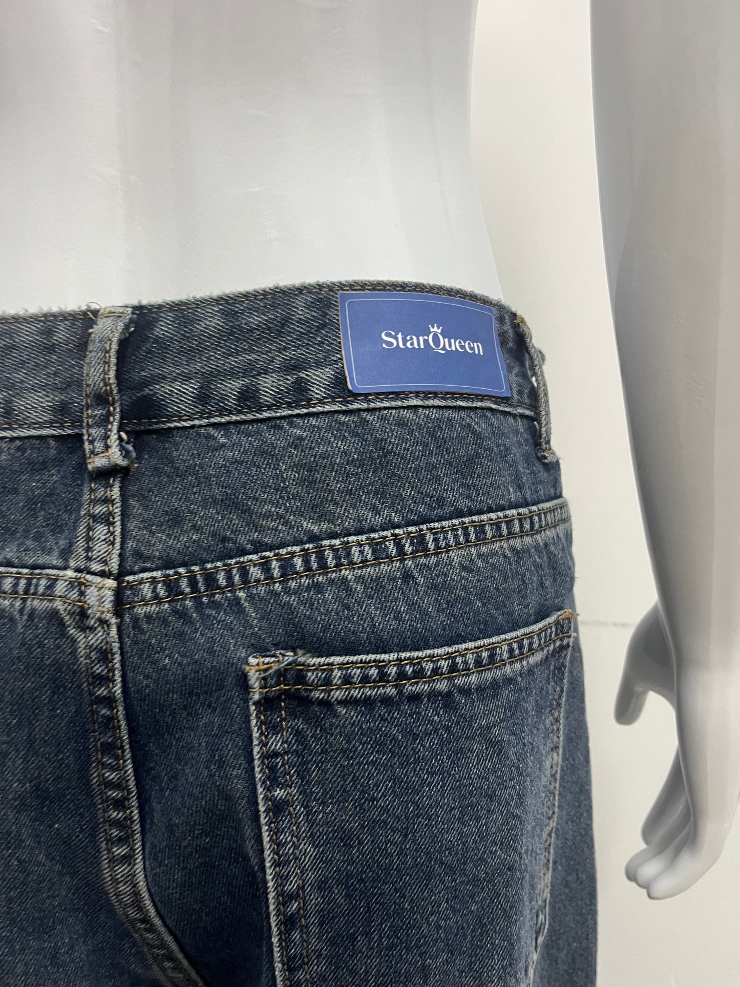 [StarQueen Jeans]-Vintage Frayed Wide-Leg Jeans - High-Waisted Slimming Straight