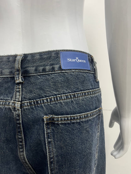[StarQueen Jeans]-Vintage Frayed Wide-Leg Jeans - High-Waisted Slimming Straight