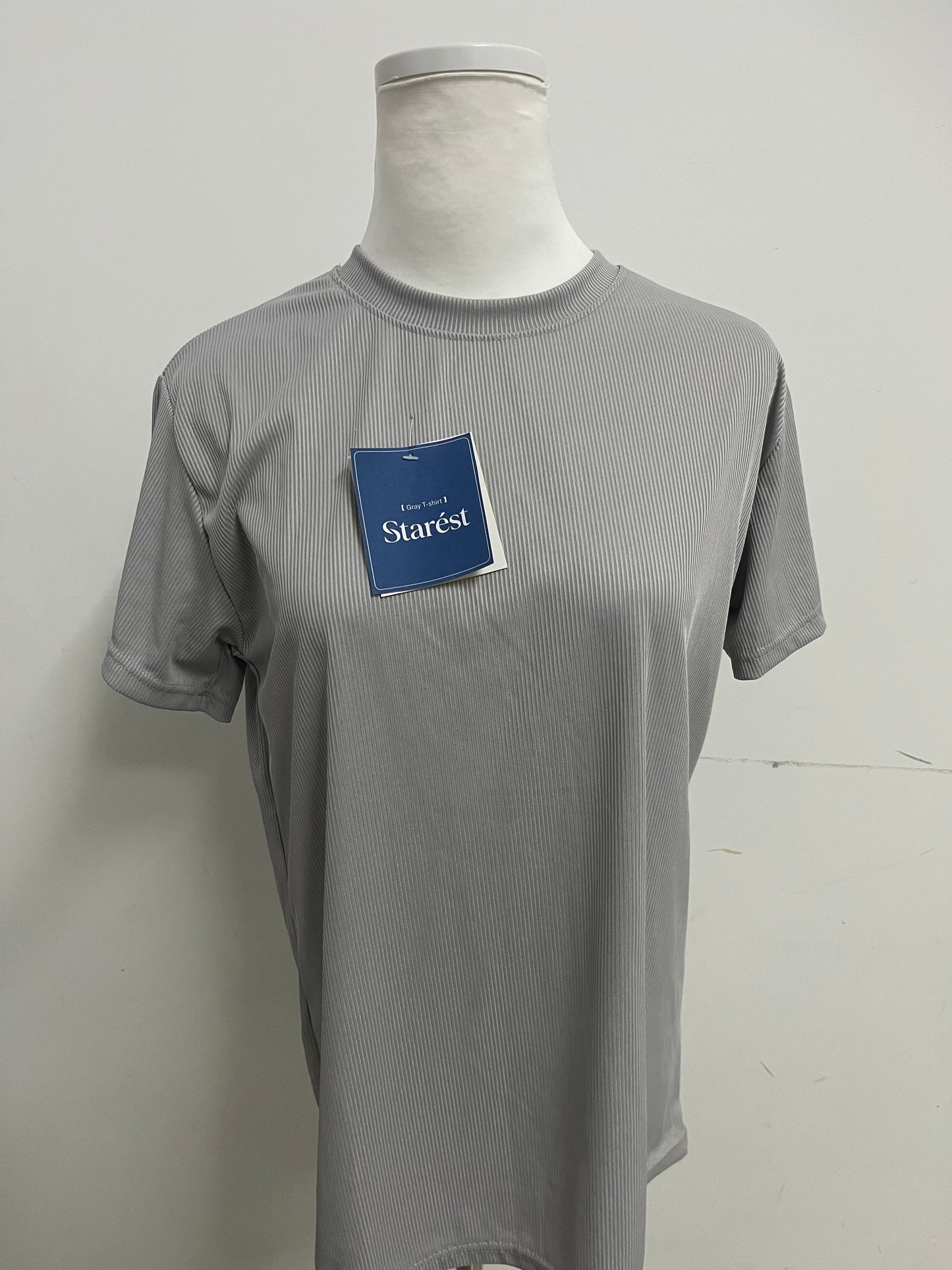 Starest Gray 100% Cotton T-Shirt, Crew Neck Ribbed Texture, Comfortable & Versatile Casual Daily Top