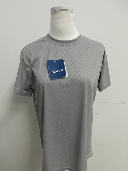 Starest Gray 100% Cotton T-Shirt, Crew Neck Ribbed Texture, Comfortable & Versatile Casual Daily Top